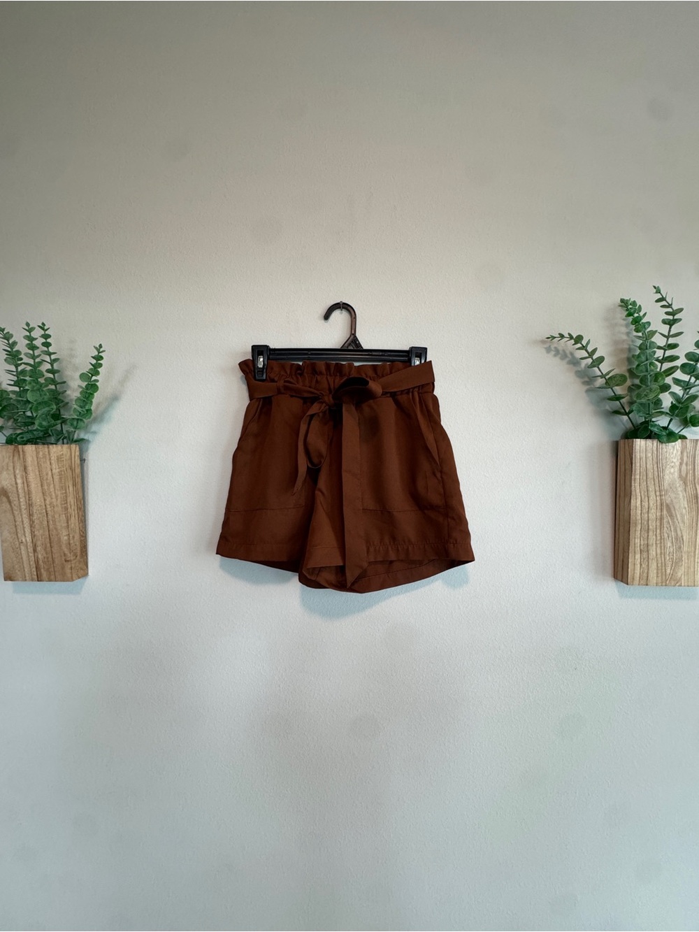 Dizzy Brown High-Waist Paperbag Tie Shorts
